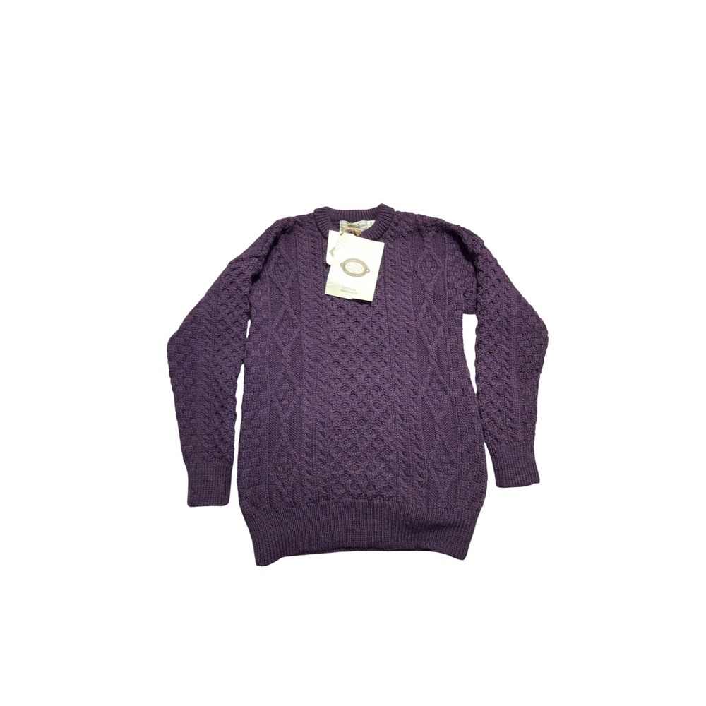 Aran Sweater Market Purple Wool Lightweight Aran Knit Sweater C1347 Ireland M